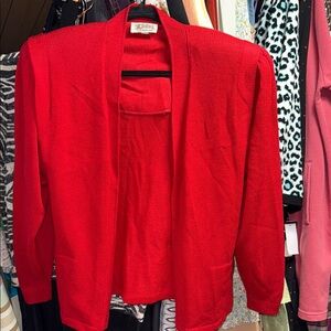 Vintage 70-80s St John Marie Gray Red Women's Cardigan